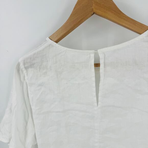 Seed White Linen Short Sleeve Top Boxy Minimalist Tee Lightweight Size 8 - Picture 6 of 8